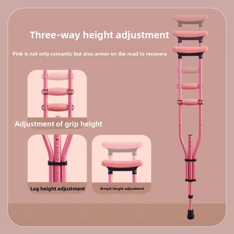 Medical Underarm Crutches, Foldable Lightweight Walking Aid for Fracture Recovery, Adjustable Height, Non-Slip Shock-Absorbing