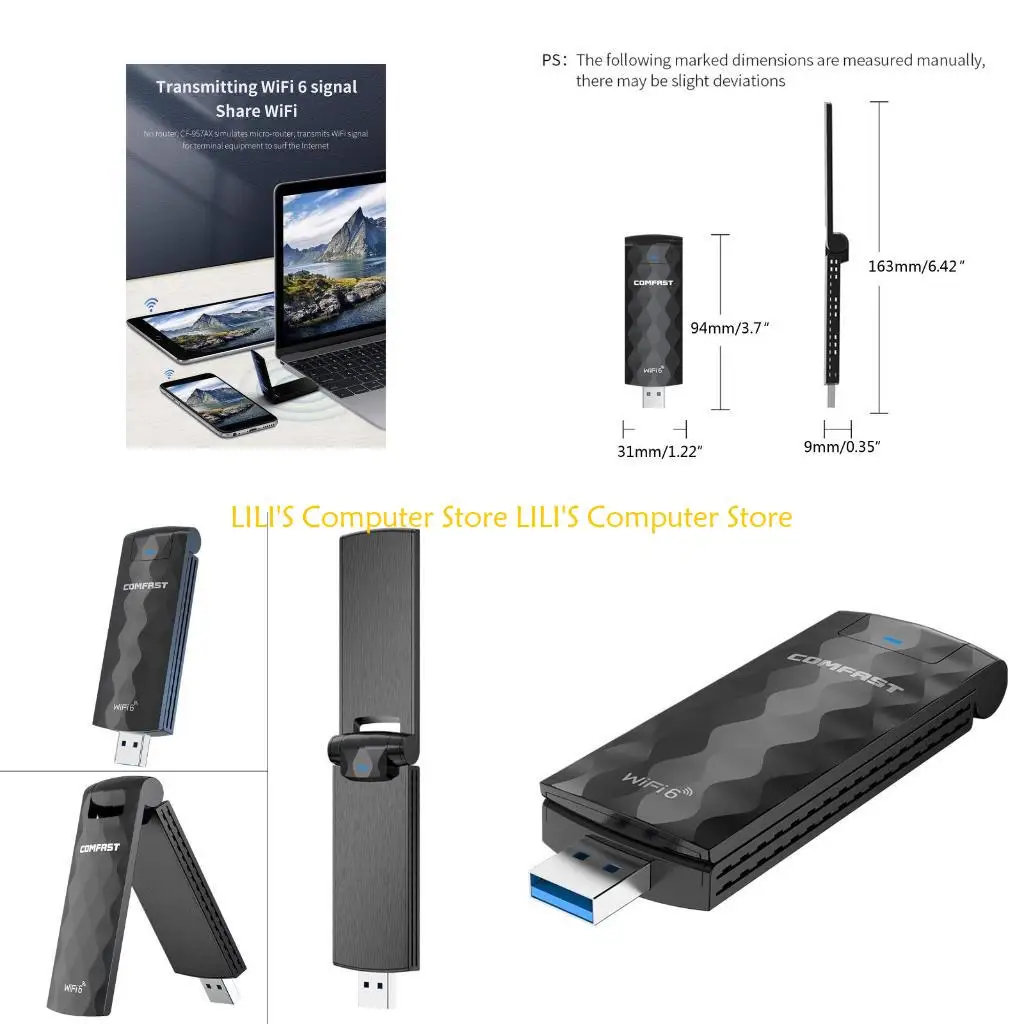 

A52B CF-928AC 1800Mbps USB Wireless Adapter Wifi 6 802.11ax 2.4Ghz/5.8Ghz Dual Band Wifi Adapter USB3.0 Wifi Card