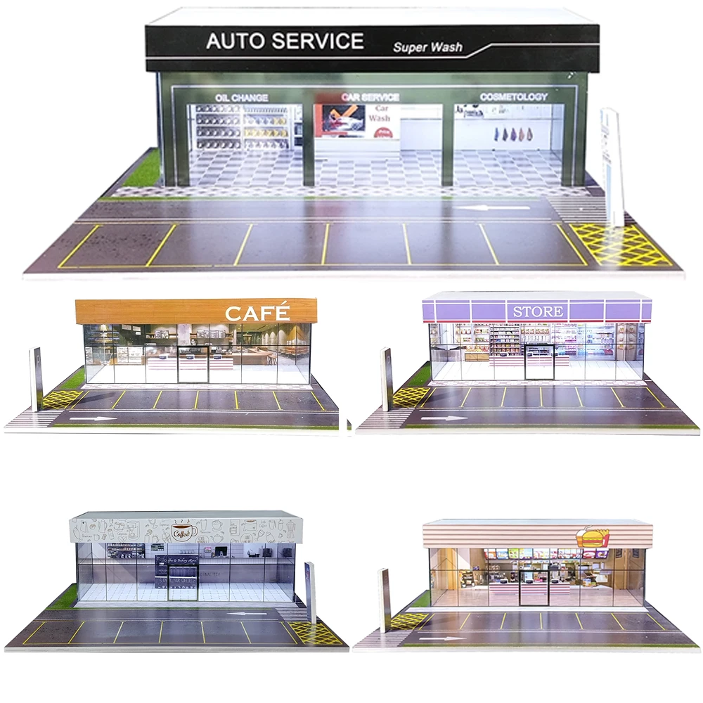 1/64 سيارة المرآب Dioramas نماذج مجموعة وقوف السيارات Led أضواء عرض السيارة جمع عرض موصل USB نماذج متجر السيارات #3