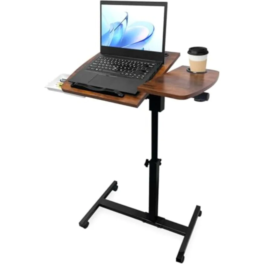 

Medical Adjustable Overbed Bedside Table with 2 Tilting Desktops, Brown Steel and MDF, Brown, Height-adjustable, Dual-tilt desk