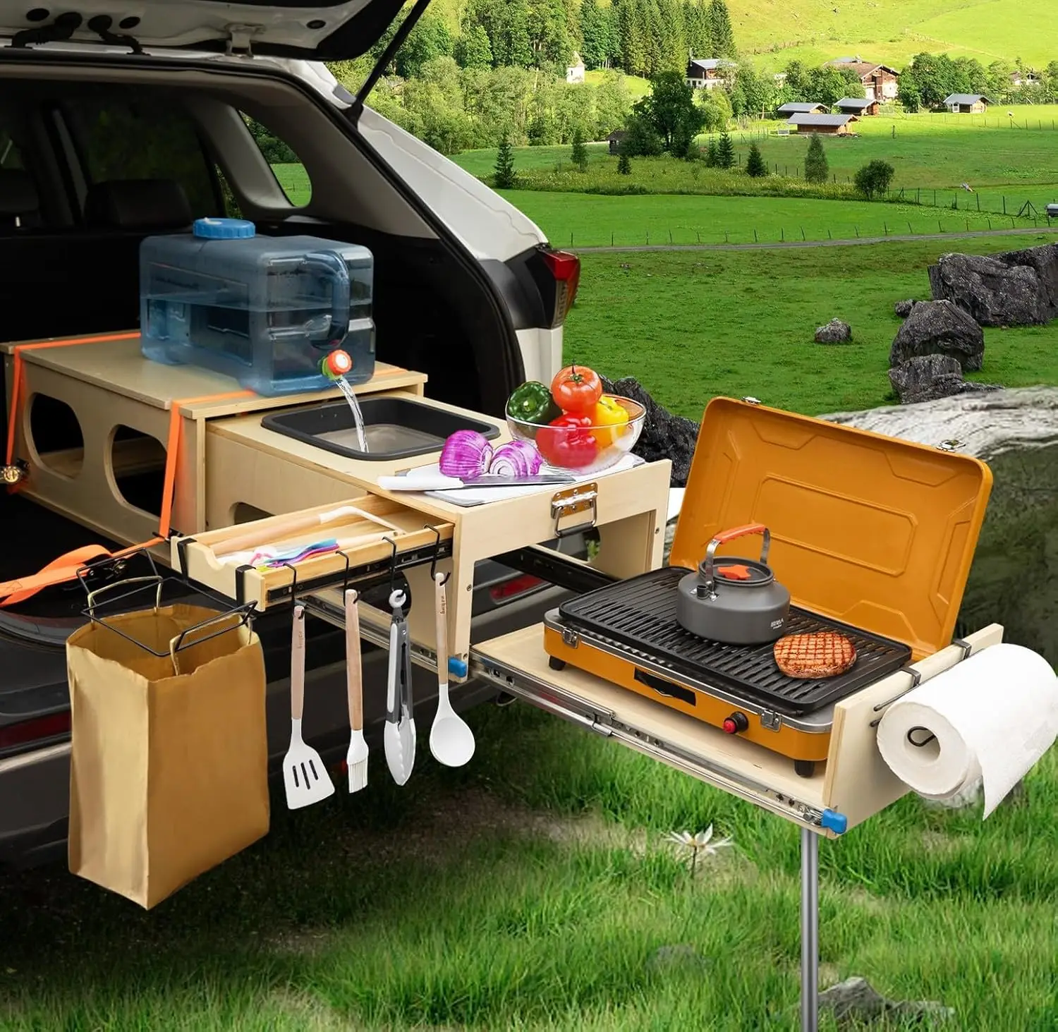 Jagahaha Ultimate Overland Kitchen - All-in-One Camp Kitchen Box with Washing, Chopping, and Cooking Features