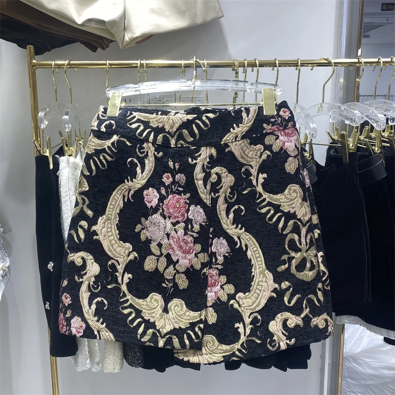 

Жаккардовая полуюбка в дворцовом стиле в стиле ретро, женская осень 2021, новая утягивающая возрастная короткая юбка, обнимающая бедра
