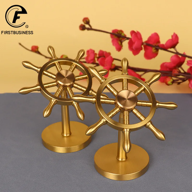 High Quality Brass Rudder Ornoment Rotary Toy Desktop Decoration Helmsman Ship Steering Wheel Metal Handicrafts Festival Gifts