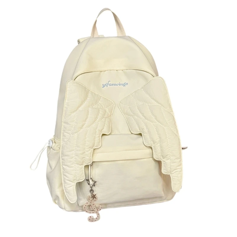 Casual Backpack for Daily Carry with Wing Detail, Front Pocket, Outer Pockets and Pendant Charm for Commute and School Days