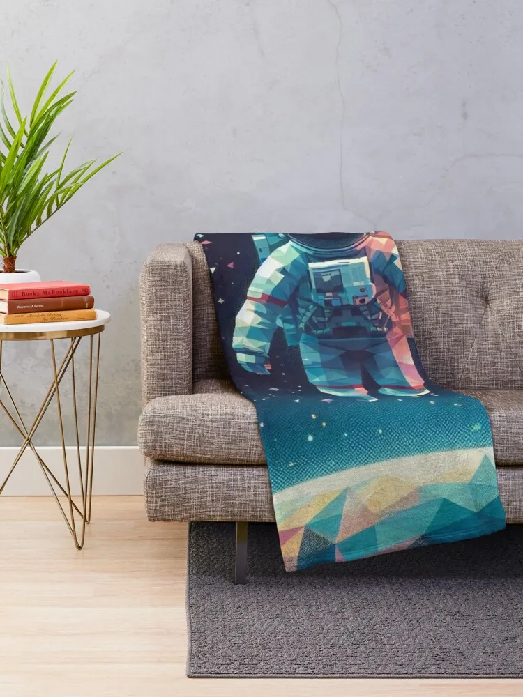 Astronaut Floating Above Geometric Planet in Starlit Galaxy Throw Blanket Soft Big Sofa Throw decorative Blankets