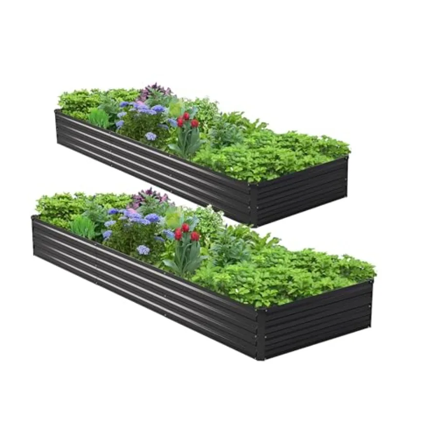 

Комплект из 2 оцинкованных металлических грядок-клумб 9x3x1 фут (2,7x0,9x0,3 м) для овощей, цветов и трав, прочные, устойчивые к ржавчине, для патио и сада