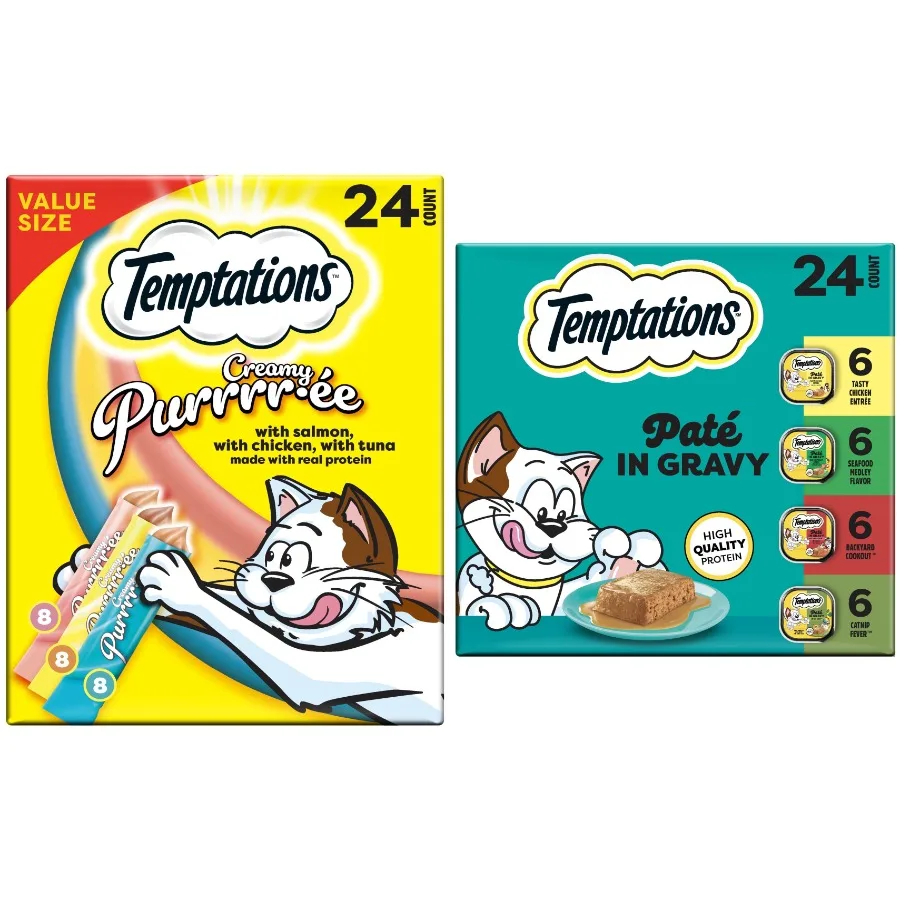 

Bundle and Save: Temptation Creamy Puree Chicken, Salmon and Tuna and Temptation Pate in Gravy Vareity Pack Food
