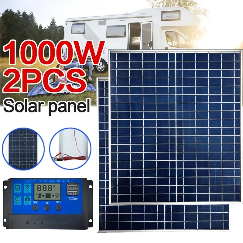 Carregador do painel solar com moldura de liga de alumínio, controlador para carregar telefones celulares, walkie talkies, 100A, 12V, 1000W