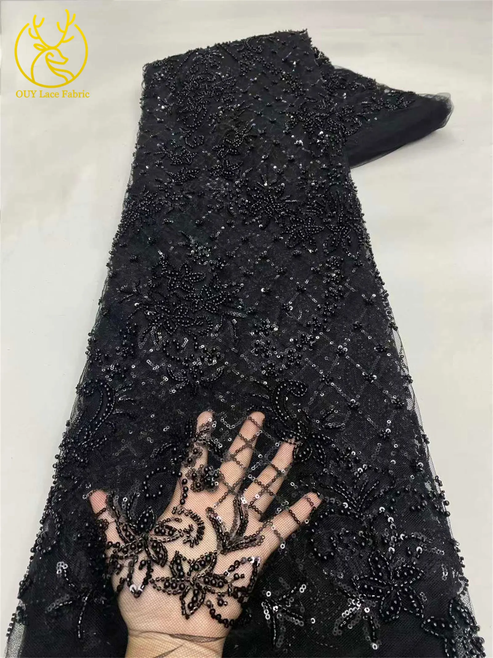Roter afrikanischer Perlen-Spitzenstoff 2026, hochwertiger nigerianischer Pailletten-Spitzenstoff für Damen, Hochzeitskleid und Abendkleid, Nähen – Detail 18