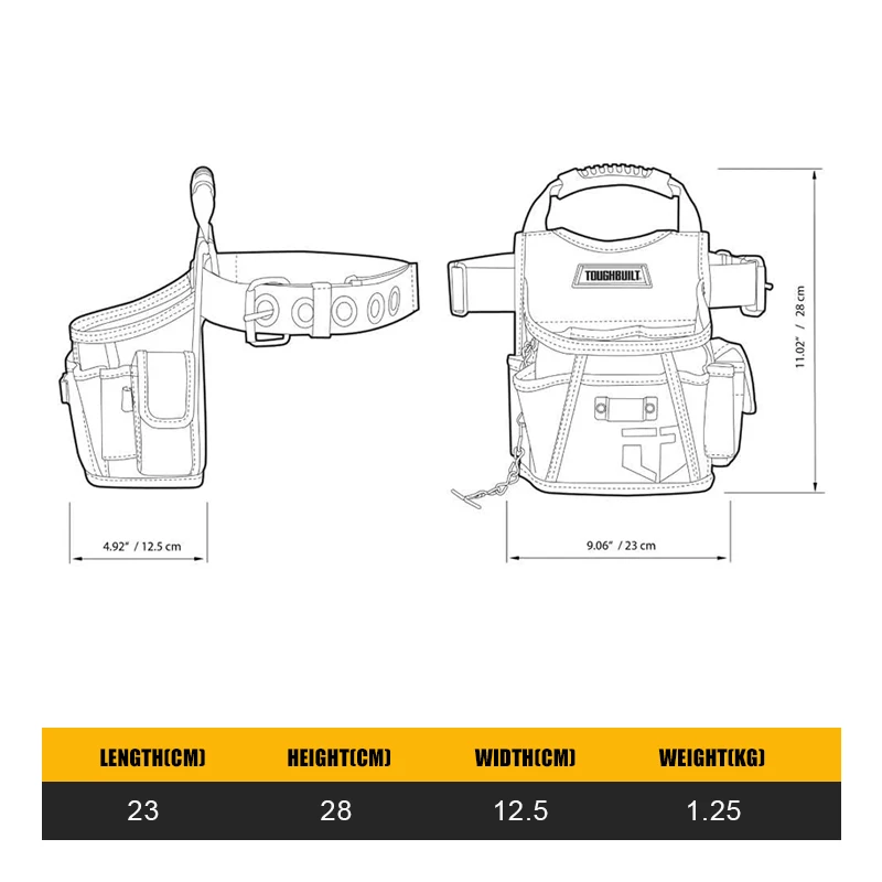 TOUGHBUILT TB-316-2 Multifunctional Waist Pack + Belt Storage Bag Thickened Wear-resistant Tool Bag Hand Tool Accessory Kit