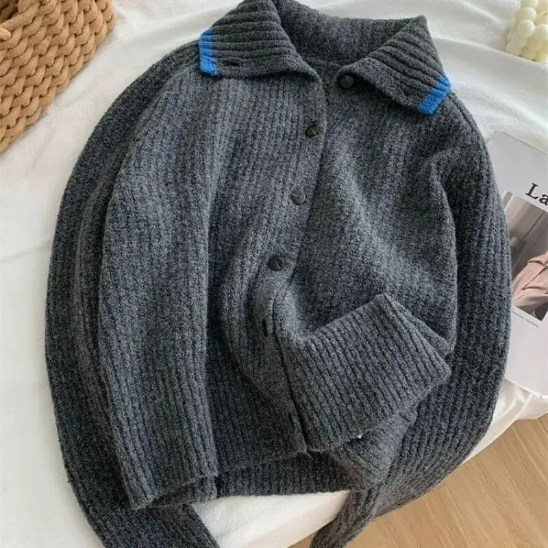 

Женский кардиган с высоким воротом, мягкий, свободный, приталенный, осенне-зимний вязаный жакет с открытым передом для миниатюрных женщин, повседневный пуловер