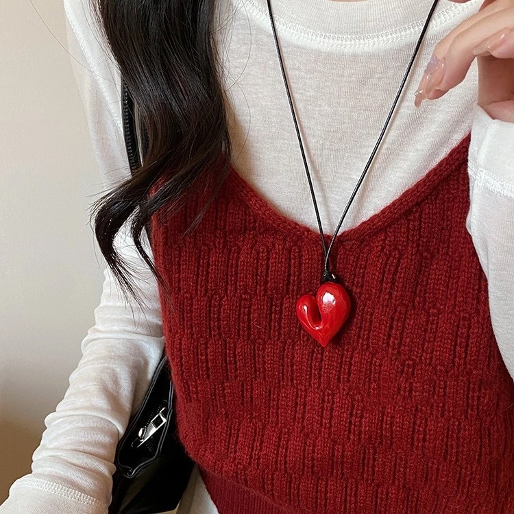 LATS New Heart Pendant Necklace For Women Men 85CM Adjustable Pull-out Sweater Chain Fashion Jewelry Accessory Gift_maomaolike.com