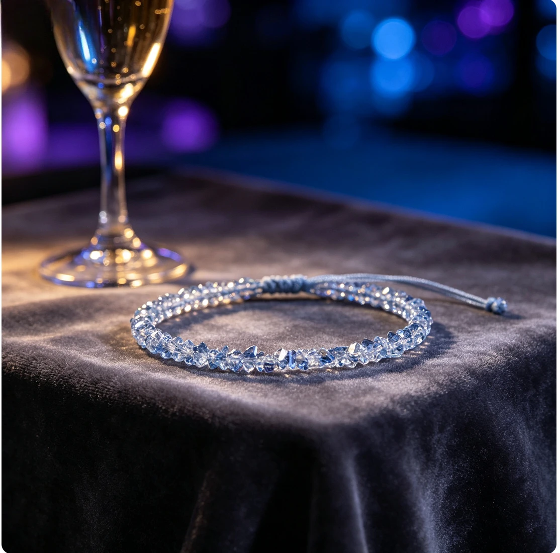 Light Luxury Bracelet with Elastic Rope Crystal Bracelet, Suitable for Women To Wear with Extremely Thin Blue Champagne Color