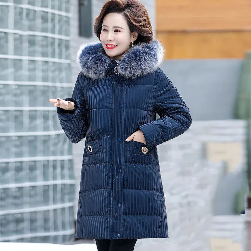 Down Fox Real Fur Collar Fashion Mother Winter Wear Mid-Length Temperament Down Middle-aged And Elderly Womens Coa