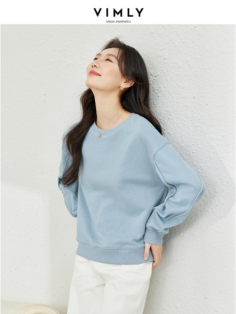 Vimly Red Women Sweatshirts 2024 Spring O-neck Solid Pullovers Casual Loose Long Sleeve Cotton Top for Woman Clothing M6090