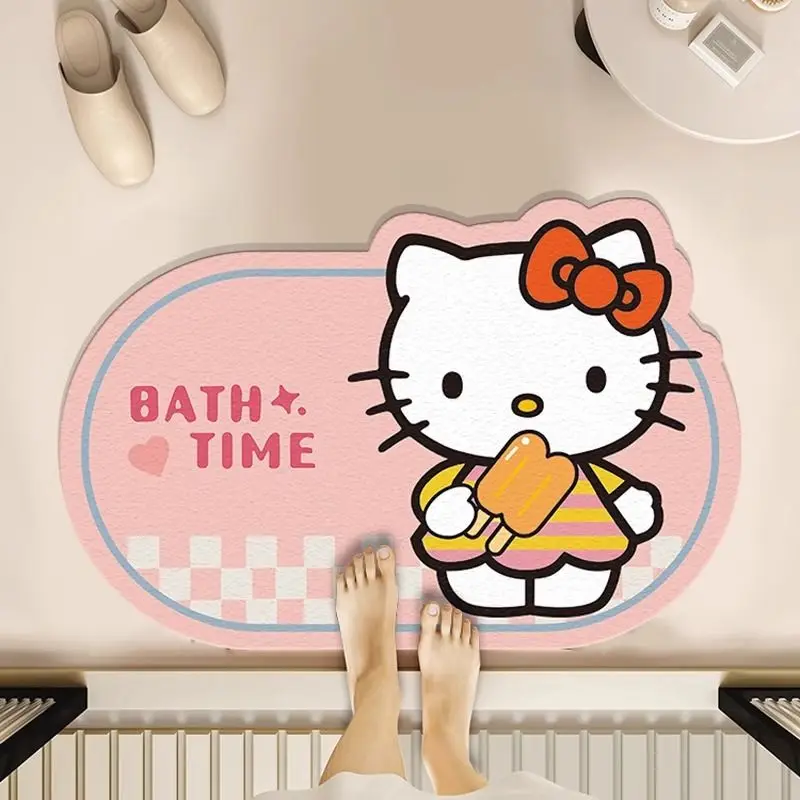 Miniso Sanrio Hello kitty Diatom Mud Bathroom Floor Mat Bathroom Door Carpet Anti Slip Water Absorbing Foot Mat Gift ﻿