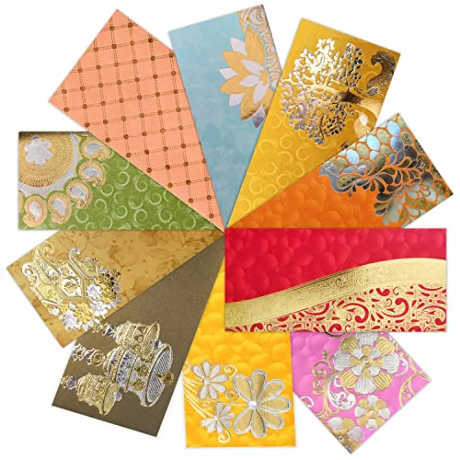 

Shagun Gift Envelope Pack of 10 Assorted Color Designs Money Holder Fancy Packet for Christmas Diwali Easter Birthday Wedding A