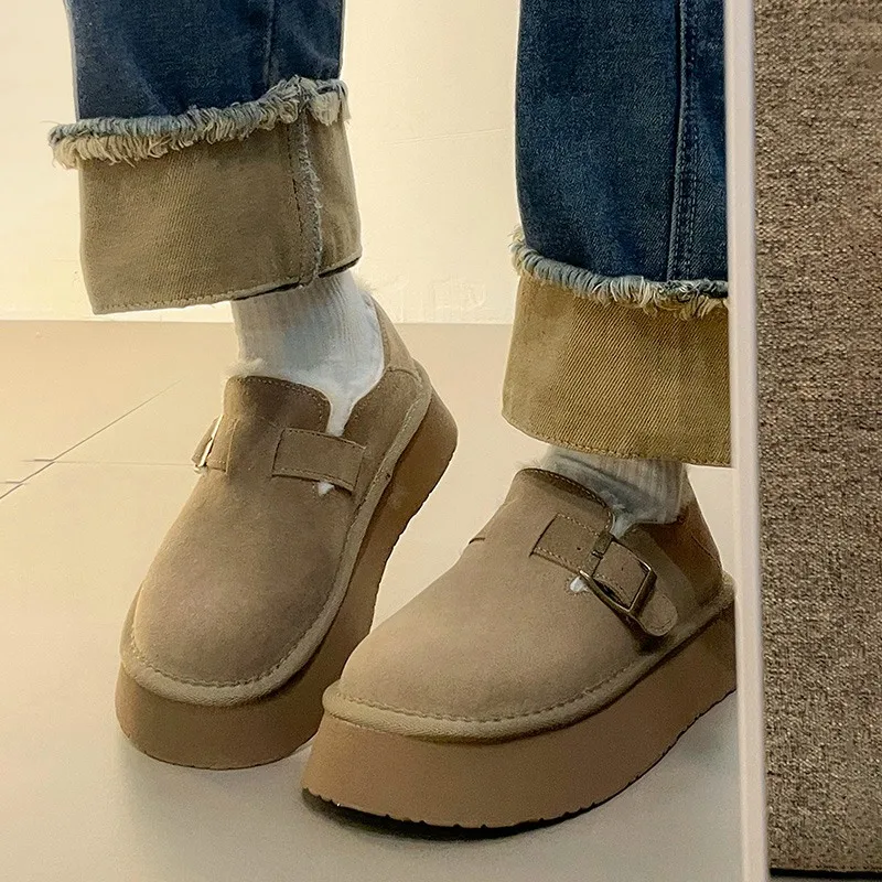 ฤดูหนาวรองเท้าผู้หญิง Clogs แพลตฟอร์มใหม่ Creepers FUR Shearling Snow BOOTS รองเท้าผู้หญิง 2024 Clogs แพลตฟอร์มใหม่ Creepers ฤดูหนาวหิมะ