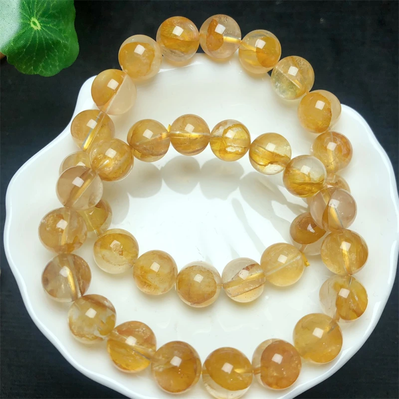 

Natural Yellow Fire Quartz Hematoid Bracelet Crystal Healing Gemstone For Women Fengshui Birthday Present Lover Gift 10/12MM