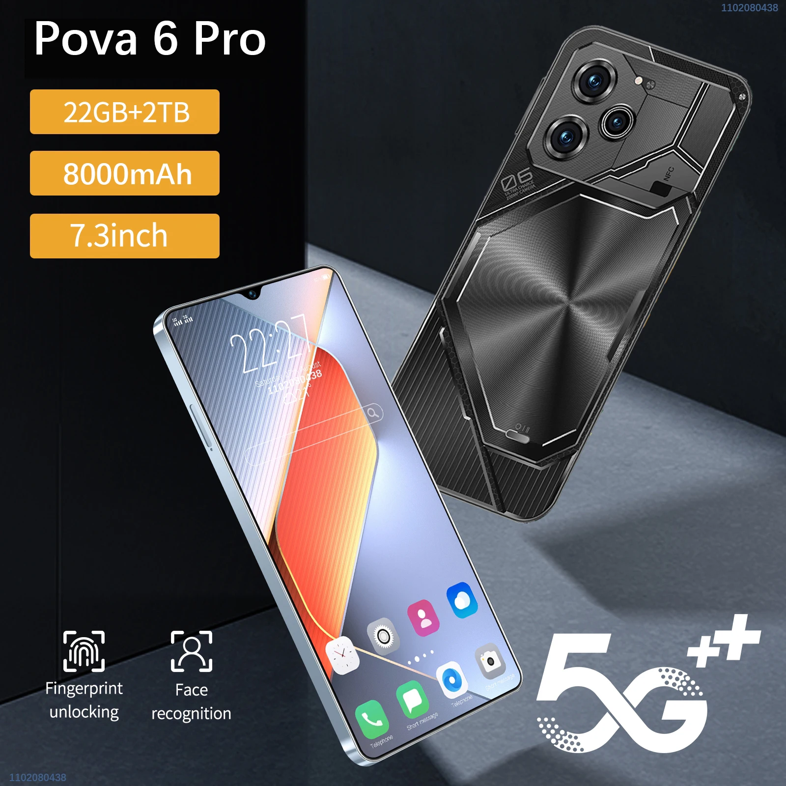 Global Version Smartphone Original Pova 6 Pro 7.3inch 22G+2TB Snapdragon8 gen3 Android14 50+108MP 5G Cellphone Mobile Phone NFC