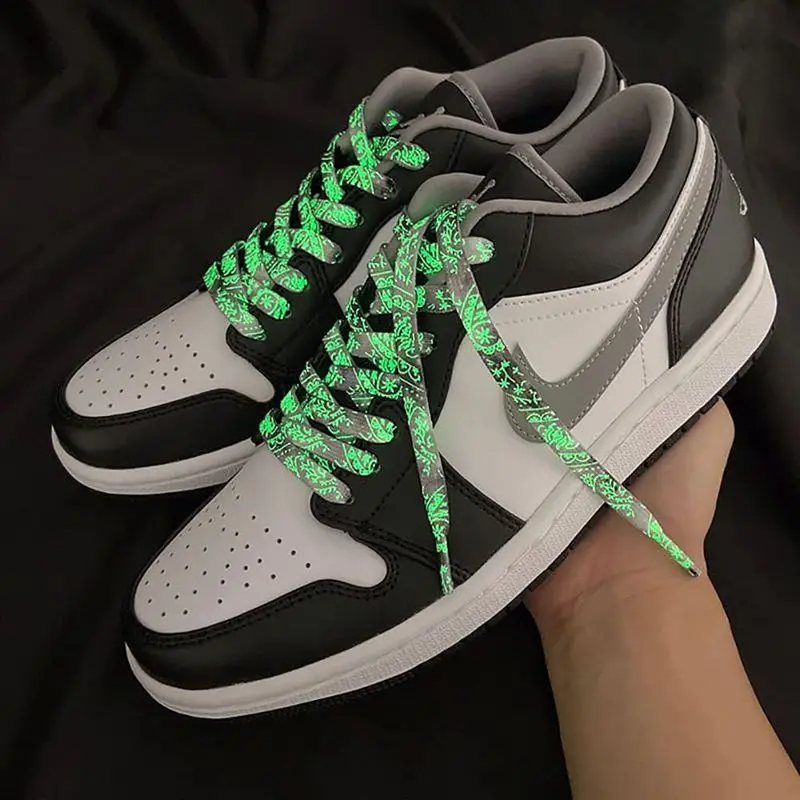 Flache, leuchtende Schnürsenkel für Sneaker, fluoreszierend, im Dunkeln leuchtend, mit Cashew-Blumen- und Tintenfleck-Motiv, für AF1, Damen und Herren – Detail 12