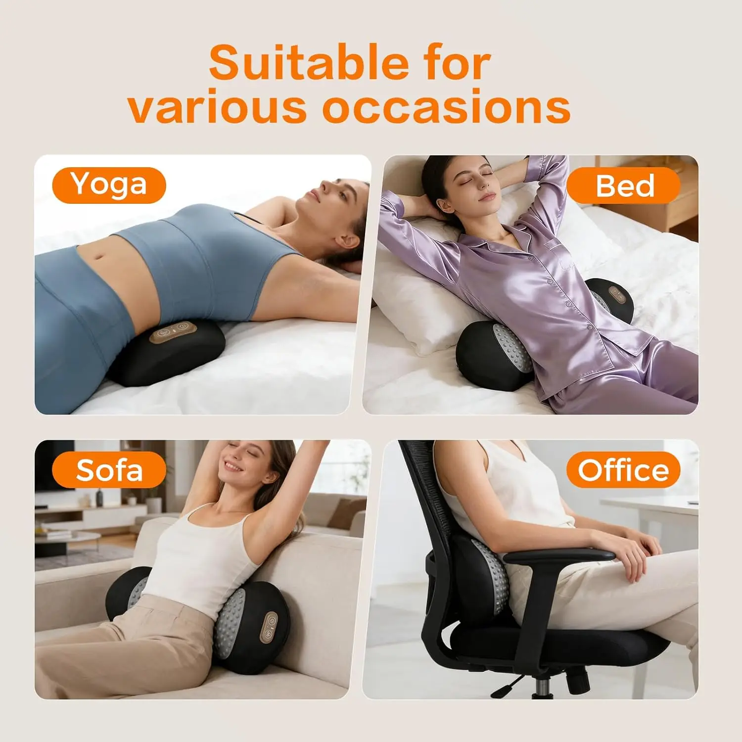 3-in-1 Lumbar Support Pillow for Bed and Chair, Triple Fusion Back Massager with Heat, Vibration & Traction