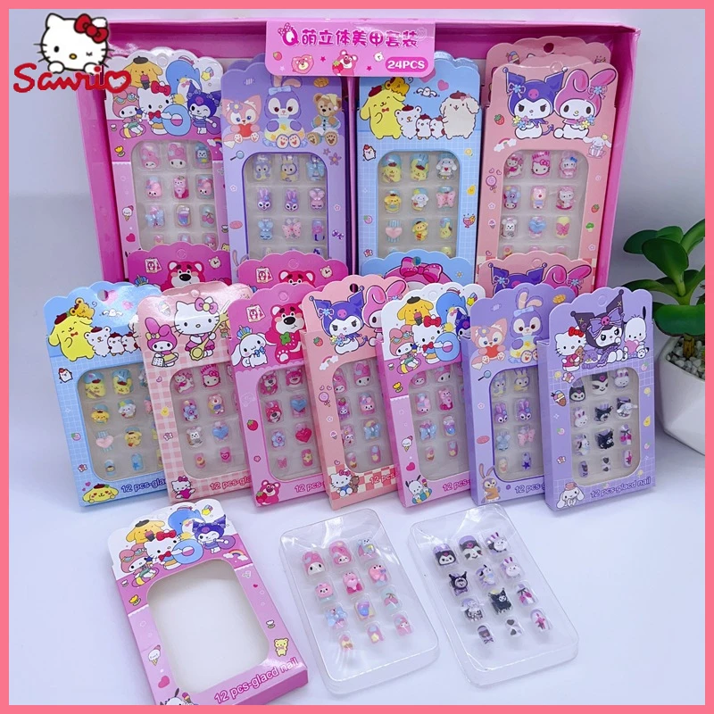 Sanrio Creative Small Cartoon High Appearance Level Nail Art Cute Girl Heart Children Nail Patch Nail Art Set Gift Play Home