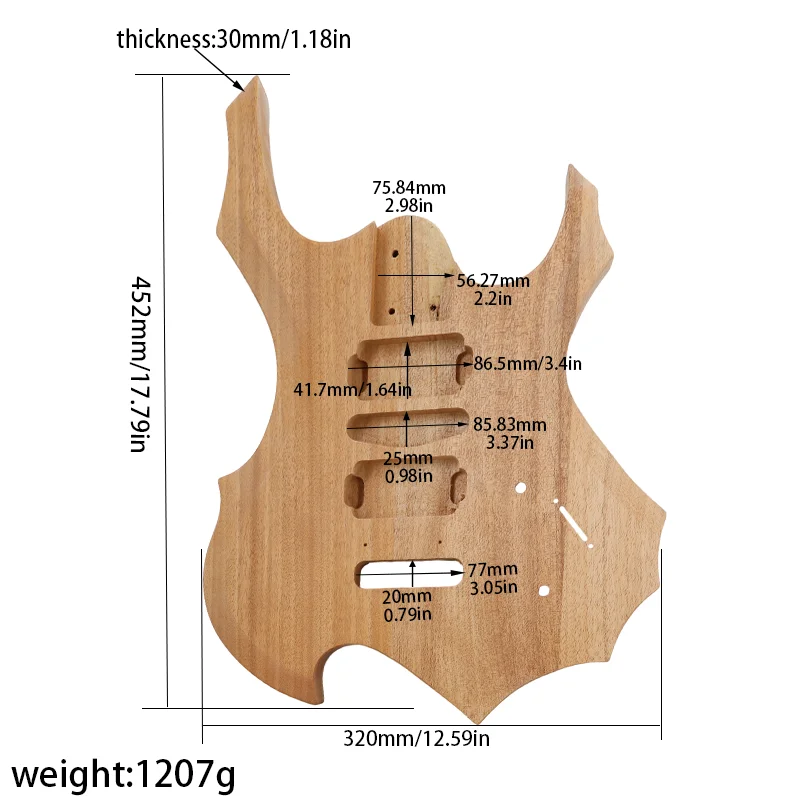 Custom Electric Guitar Body Kit  Unfinished Wood with HSH Cavity Pre-Drilled Neck & Bridge Mounting Holes for Easy Build