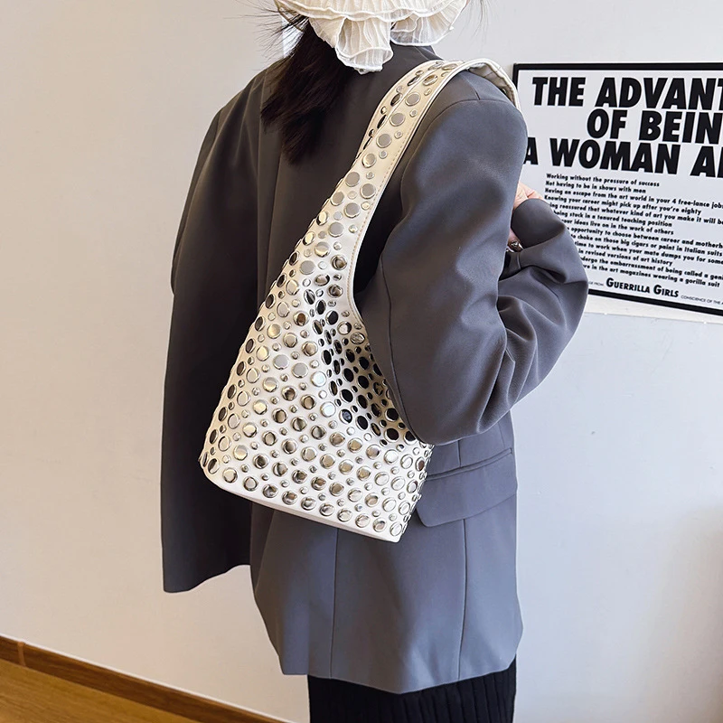 

Designer Geometric Shoulder Bag For Women Top Brand Handbag Luxury Shiny Rivet Handmade Evening Clutch Bag Fashion Party Purse