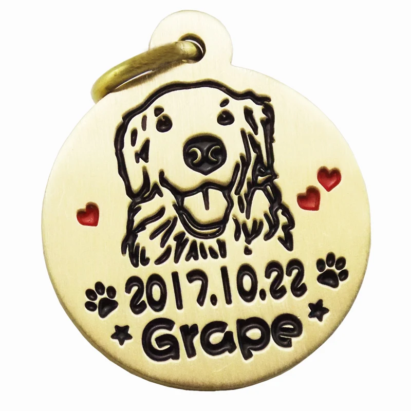 Золотая бирка для собаки из чистой меди, индивидуальная надпись для кошки, ожерелье, ошейник, ювелирные изделия-колокольчик, бирка для домашних животных, имя Золотая бирка для собаки из чистой меди, индивидуальная надпись для кошки, ожерелье, ошейник, ювелирные изделия-колокольчик, бирка для домашних животных, имя