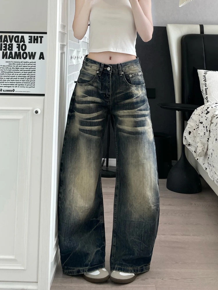 

Retro American Baggy High Street Knife Jeans Men Women Trendy Loose Wide Leg Long Trousers Vintage Blue Dyed Jeans