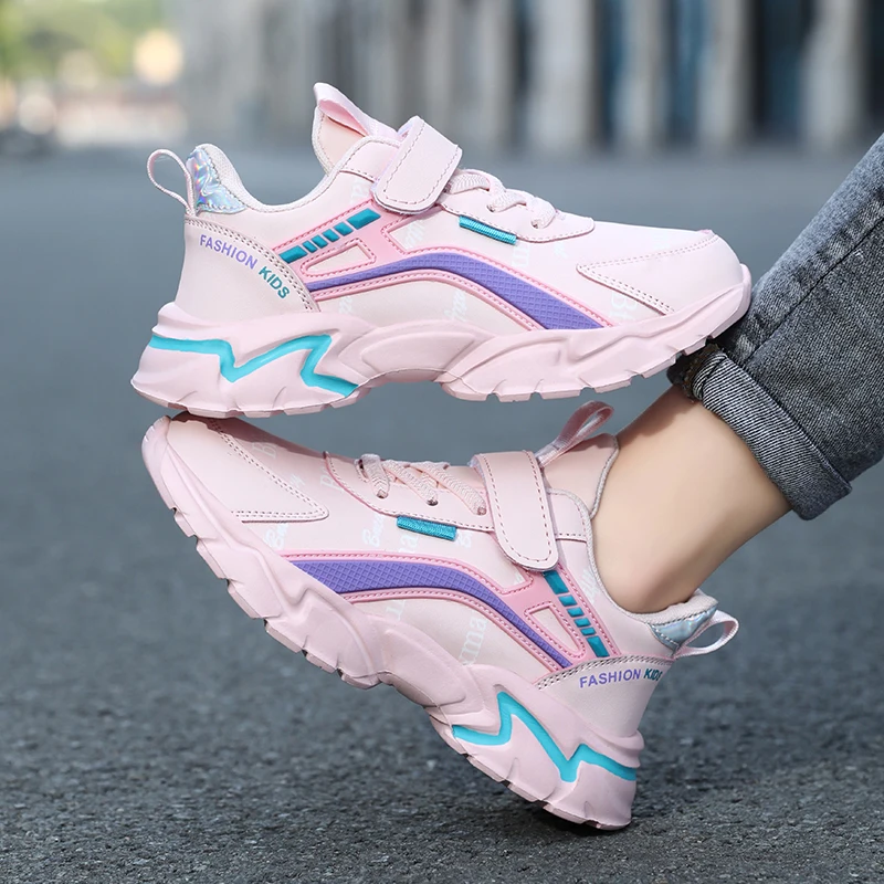 

2025 Autumn Kids Casual Pink Girls Leather Shoes Fashion for 7-15y Lightweight Running Young Student's Children Sports Boys Shoe