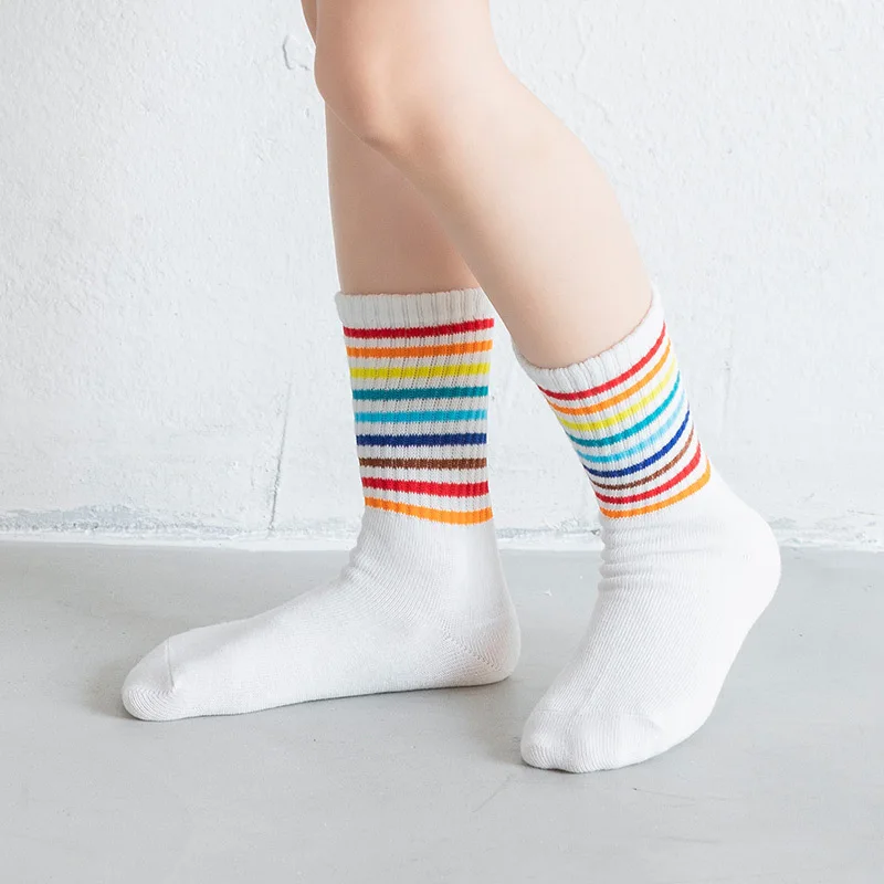 Cotton Chic Children‘s Kid Unisex Cotton Rainbow Socks For Boys Girls Harajuku Toddler Baby Colorful Stripe Knitted Socks 1-12y