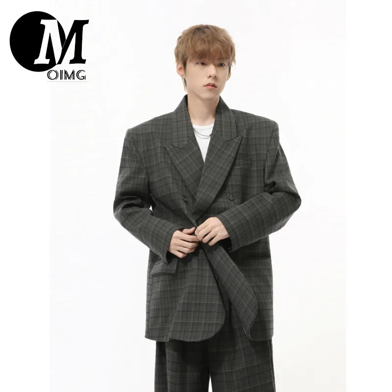 [OIMG] Men's Autumn New Product Hong Kong style Grid Double breasted Loose Casual Set Trendy