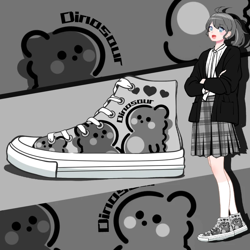 Amy and Michael Cute Anime Cartoon Shoes Girls Students High Top Casual Sneakers Graffiti Shoes Woman Vulcanize Shoes Big Size