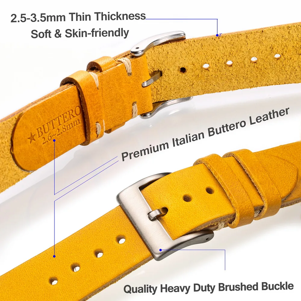 HEMSUT Leather Watch Bands for Men Italian Buttero Handmade Watch Strap Quick Release Vintage Replacement Wrap of 18mm 20mm 22mm