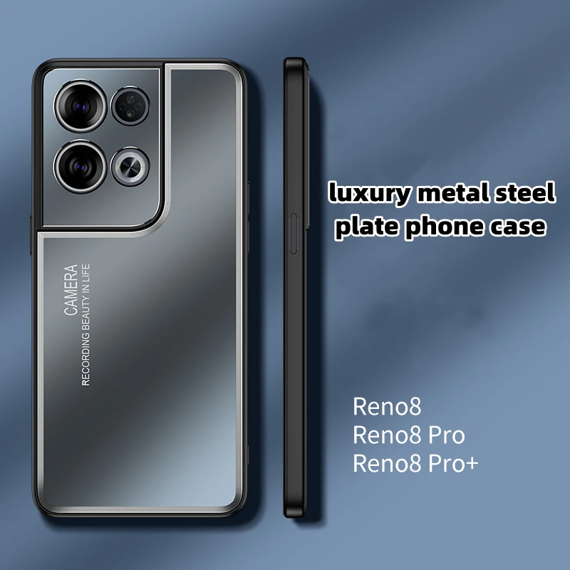 For OPPO Reno 8 Pro Case Metal Steel Shockproof Phone Cases  For OPPO Reno8 Reno7  Plus Camera Protection Soft TPU Bumper Coque