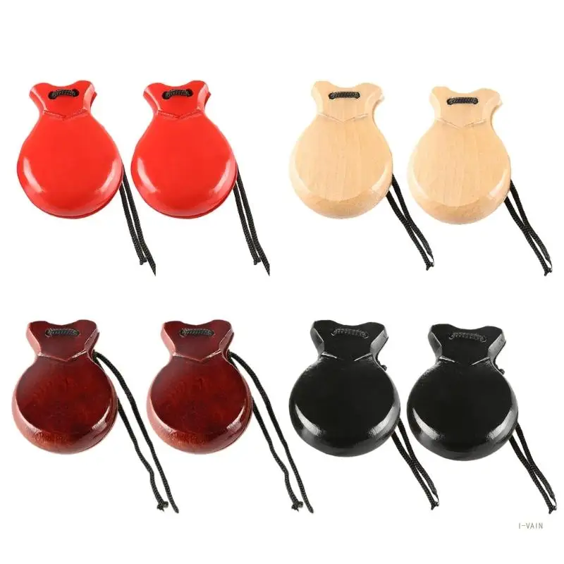 M5TC 2 Pcs Spanish Castanets with String Wooden Hand Percussion Music Instrument