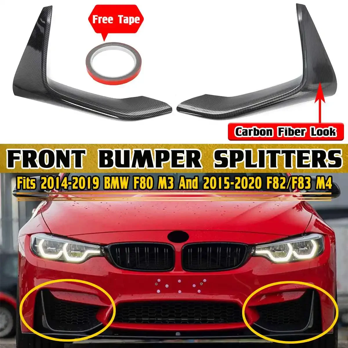 

F83 Car Side Skirt Lip Front Bumper Lip Splitter Spolier Winglet Aprons Guard For BMW F80 M3 2014-2019 F82 F83 M4 2015-2020