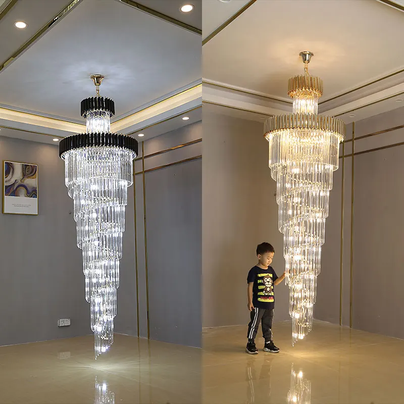 Duplex villa large chandelier postmodern minimalist crystal living room Nordic hollow hall staircase light long chandelier