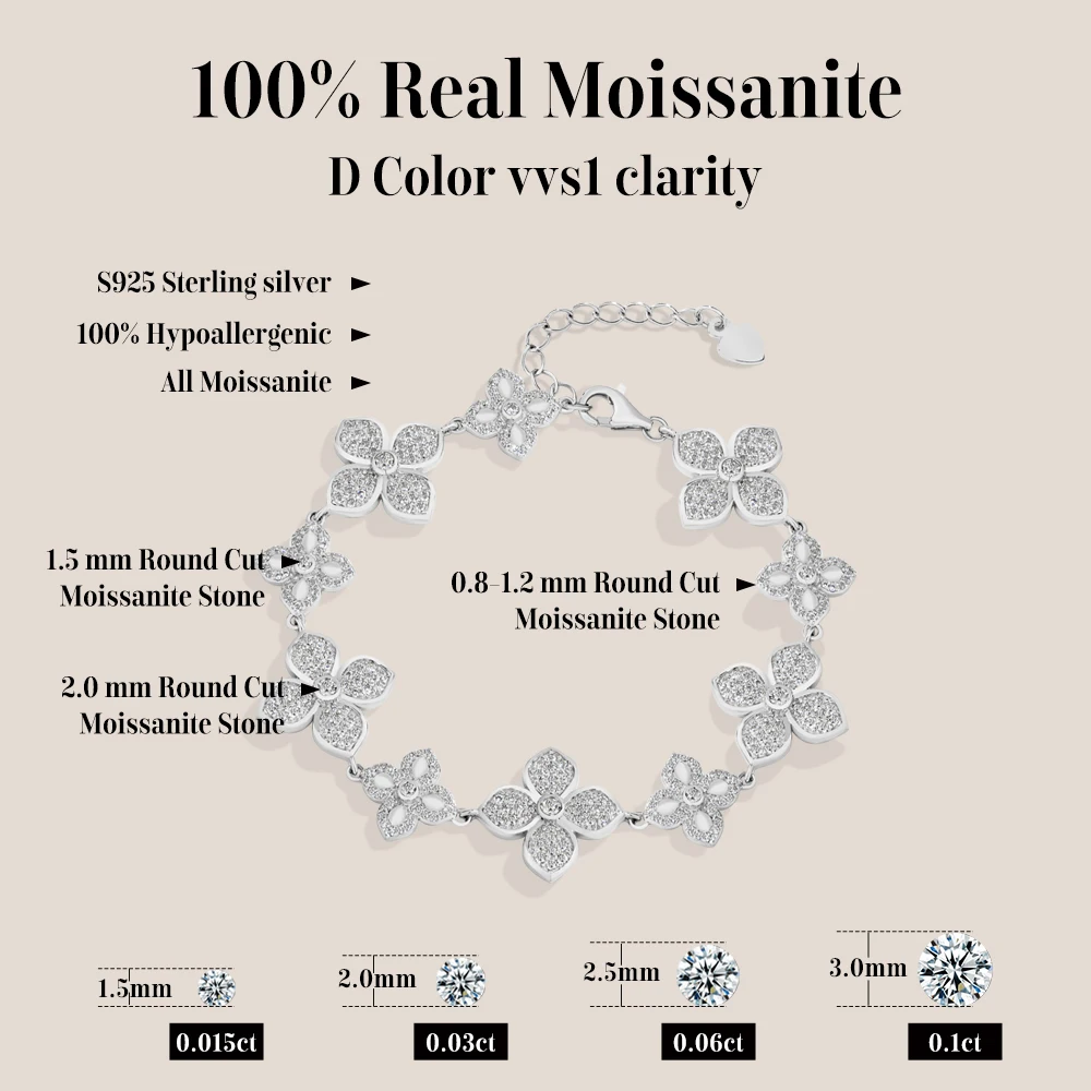 MINTYBOX D VVS1 Color Moissanite Bracelets for Women Adjustable Chain 16+3CM S925 SIlver Luxury Engagement Wedding Party Jewelry