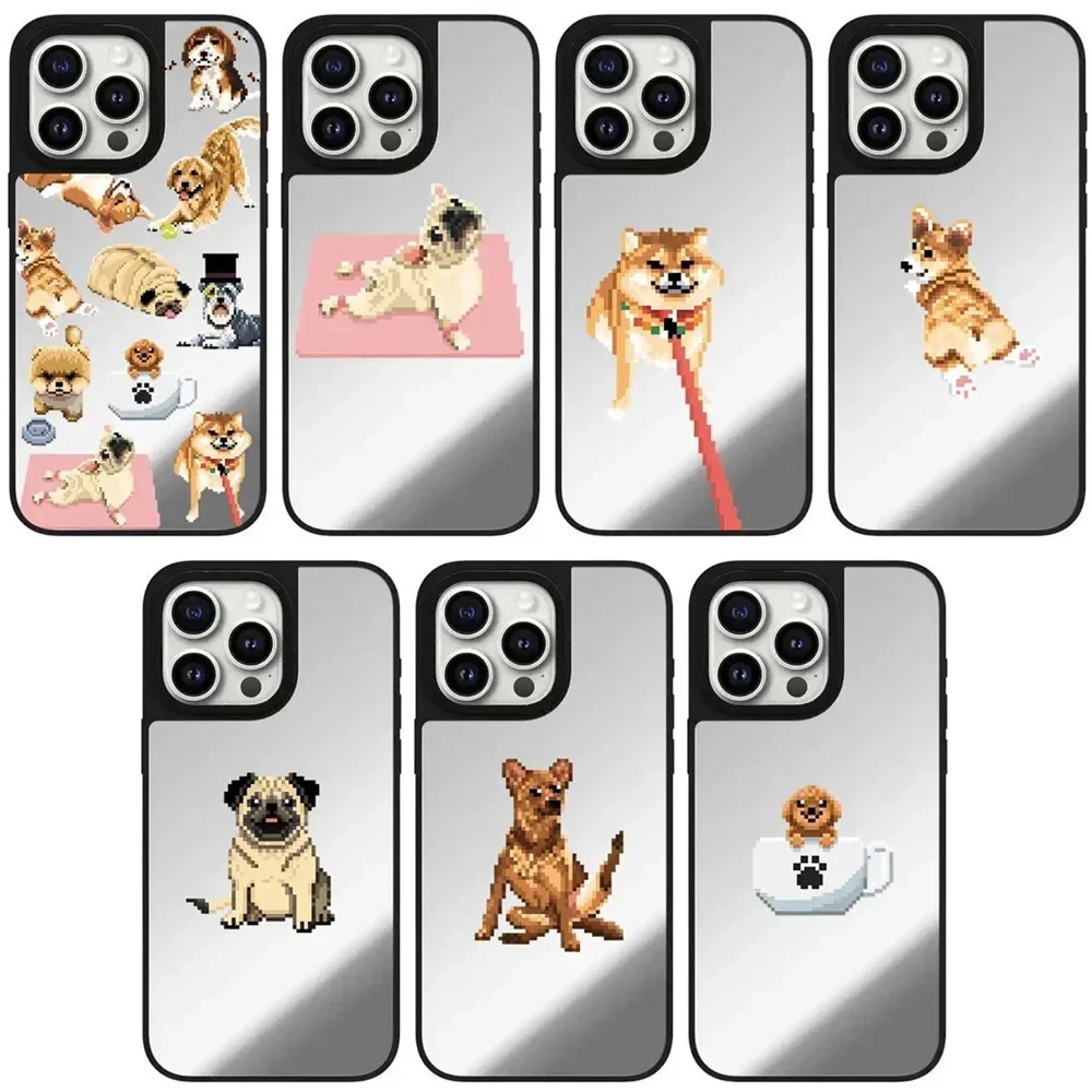 

Cute Pet Dog Mirror Magnetic iPhone 11 12 13 14 15 16 Pro Max Protective Case with MagSafe