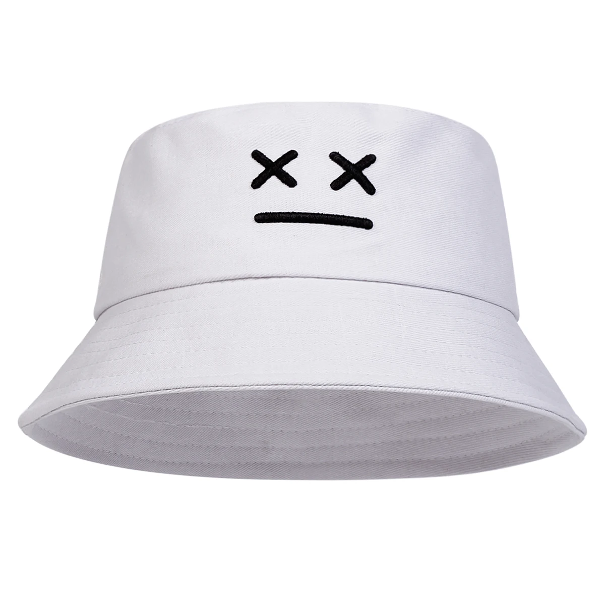 Unisex XX Smiling Face Embroidery Personality Bucket Hats Fishermen Caps Outdoor Casual Cap Sunscreen Hat