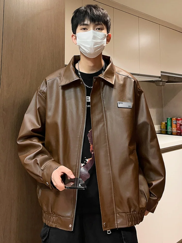 

Мужская кожаная куртка 2025: Новинка осени, американский ретро-стиль, премиум-класс, крутой мотоциклетный дизайн, молодежная, из искусственной кожи, повседневная, стильная