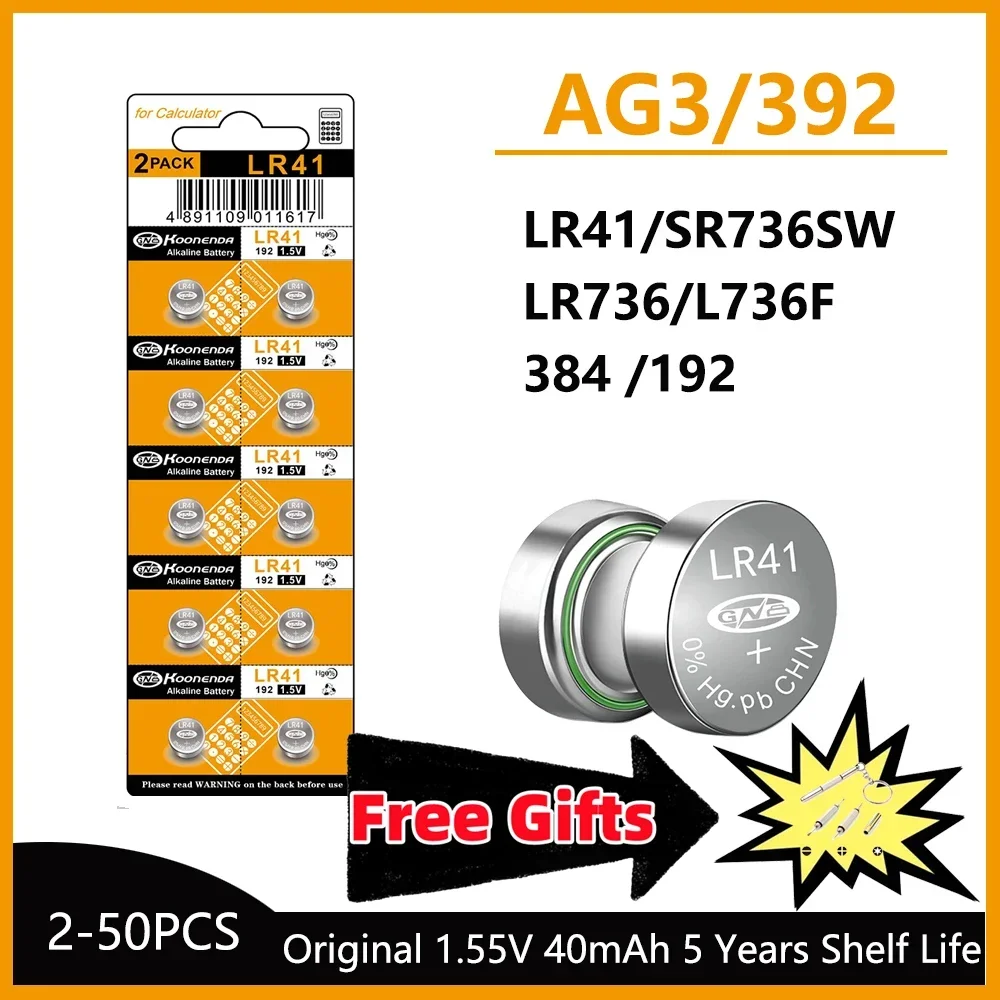 5-50Pcs High Capacity LR41 Alkaline Batteries AG3 L736 392 384 192 Premium 1.5V Button Coin Cell Batteries for Medical devices