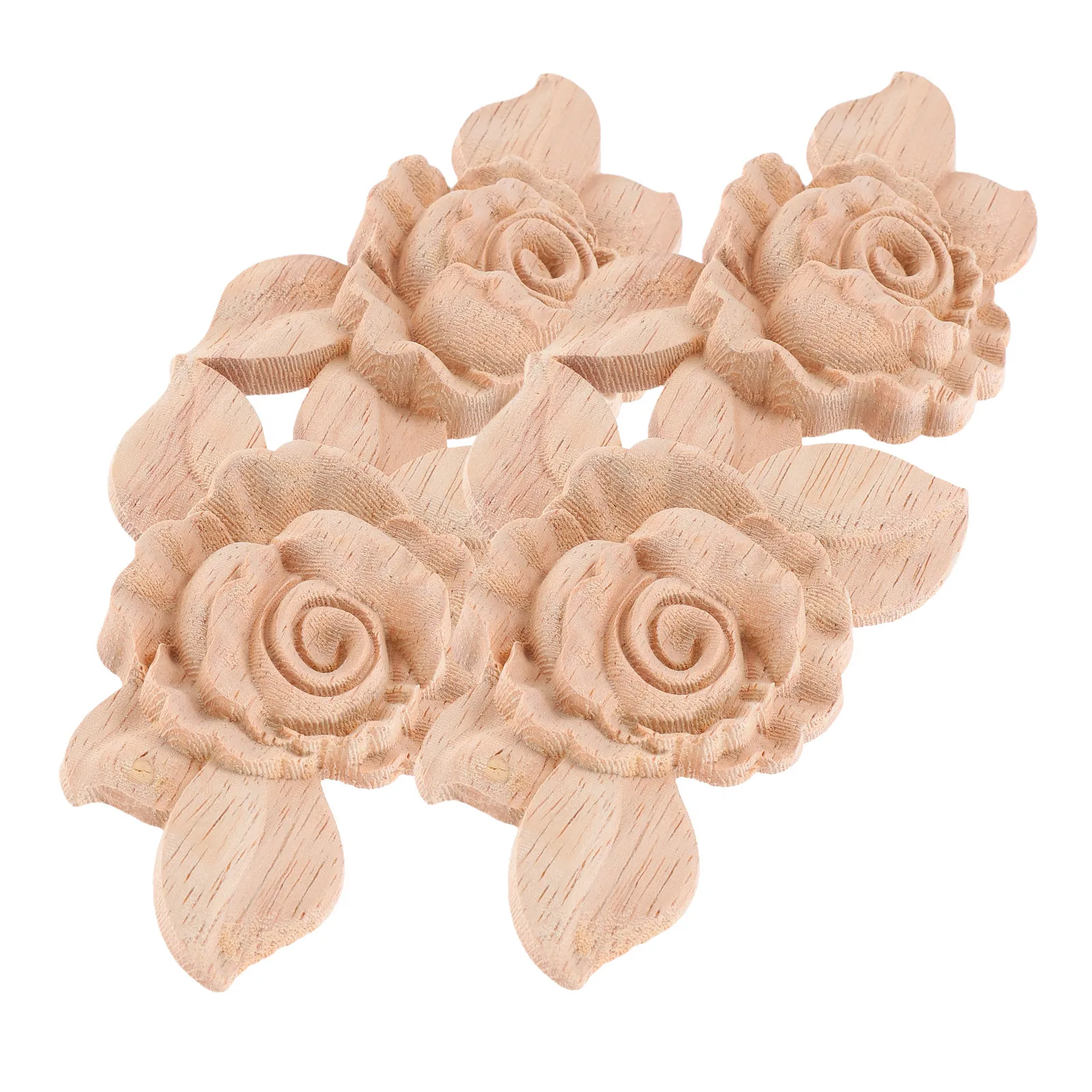 2Pcs Wooden Carving Appliques Rose Design Unpainted Solid Wood Onlay for Furniture Door Frame Wall Cabinet European Decor Craft