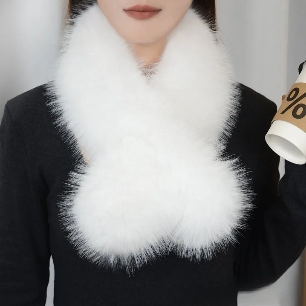 Outdoor Soft Plush Faux Fur Scarf Winter Thicken Cross Scarf Fake Fox Hair Warm Fluffy Neck Warmer Women Girls
