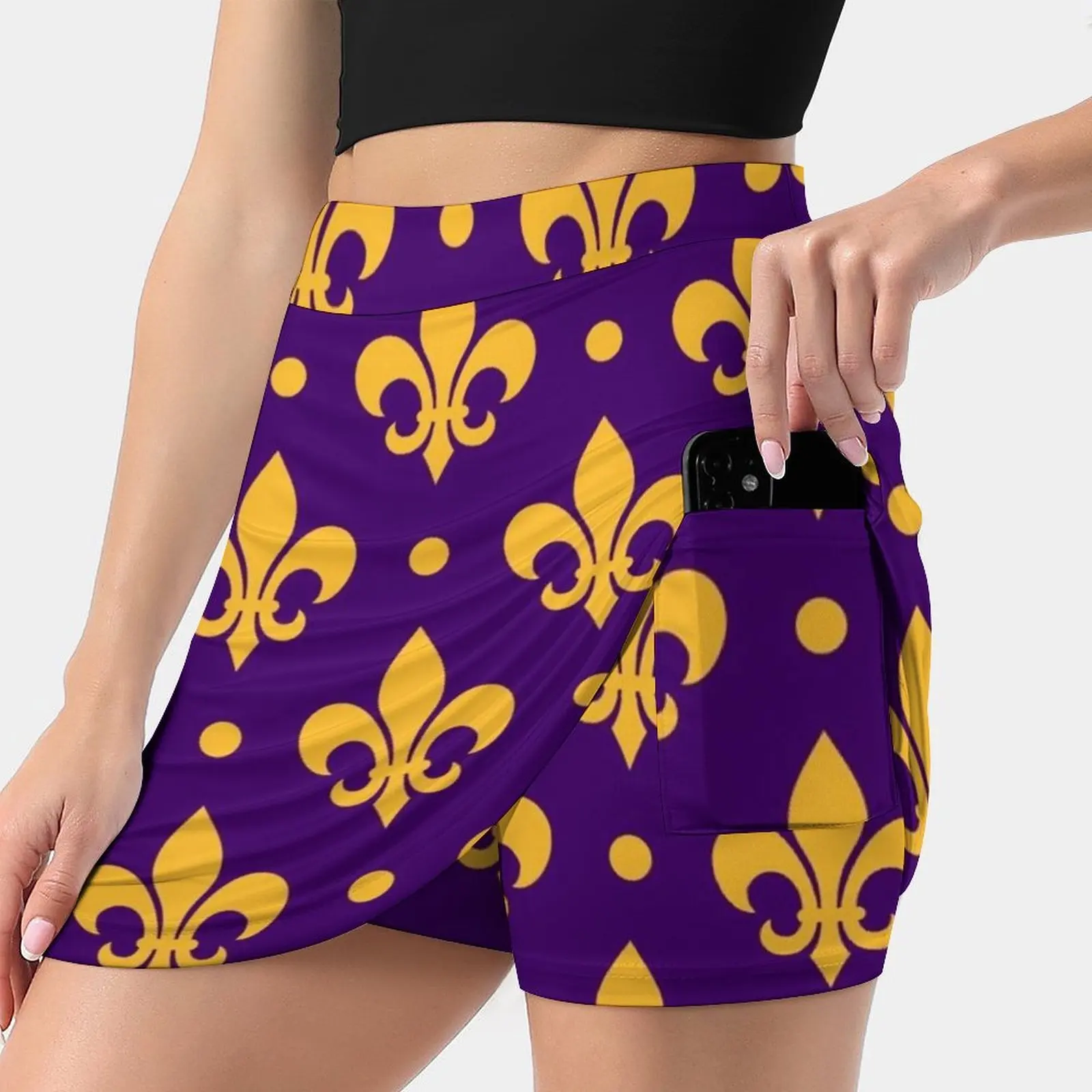 Purple And Gold Fleur De Lis Lsu Louisiana State Women's skirt With Hide Pocket Tennis Skirt Golf Skirts Badminton Skirts