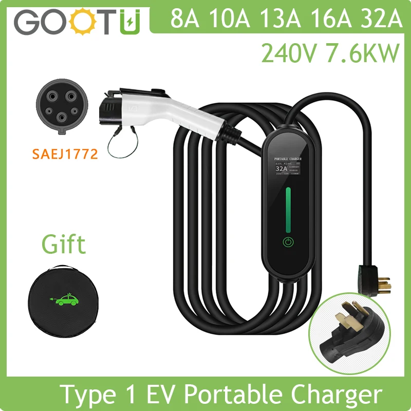 

EV Portable Car Charger 7.6KW Level 2 32A 240V EVSE Charging Cable For Electric Controller Wallbo Type1 SAE J1772 US Plugx