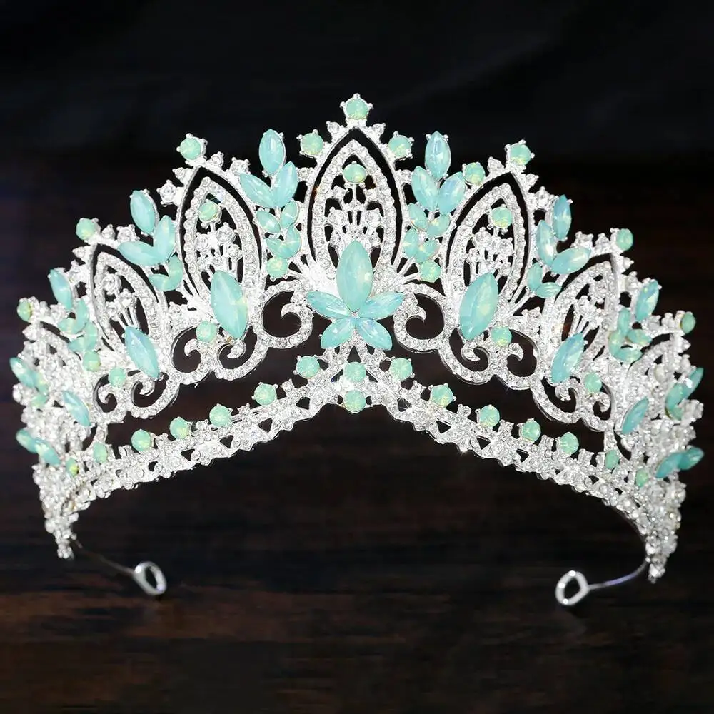 Royal Flower Crystal AB Tiaras For Queen Diadem Women Big Headwear Bridal Wedding Crown Hair Jewelry Prom Headdress